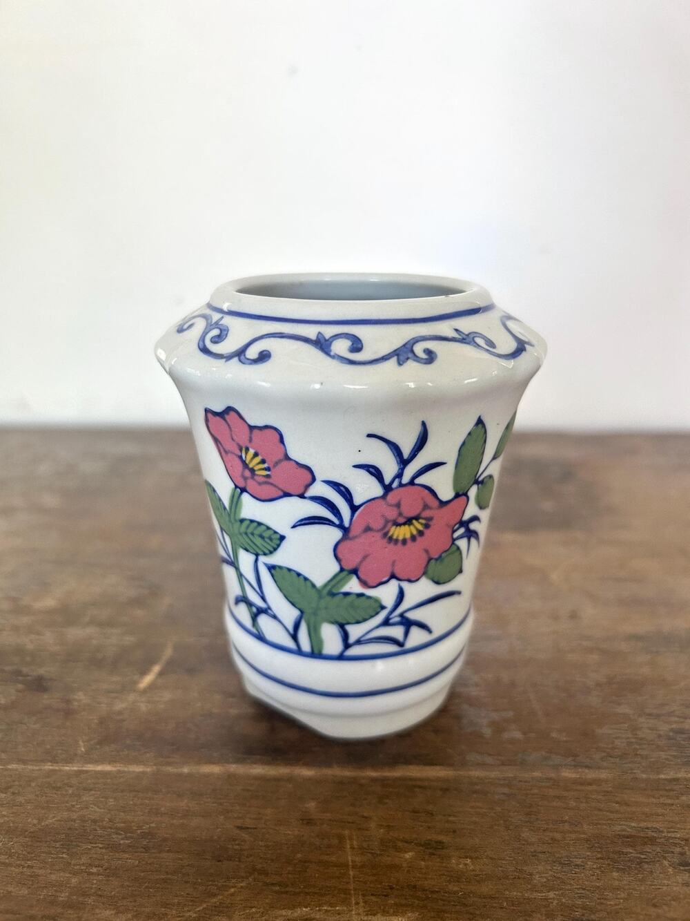 Vintage Asian Floral Ceramic Planter Vase | Petite Indoor Accent Home Decor